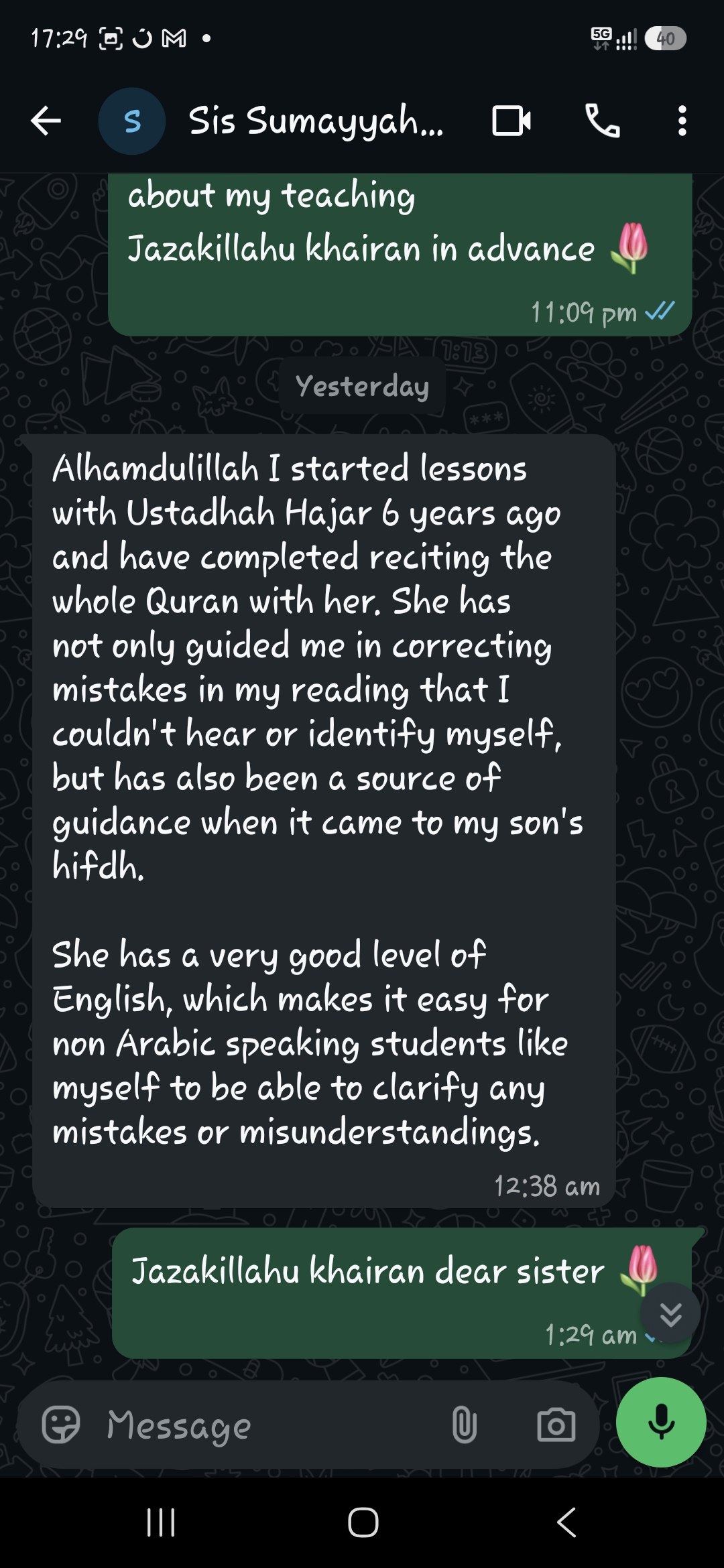 Student review from Sis Sumayyah