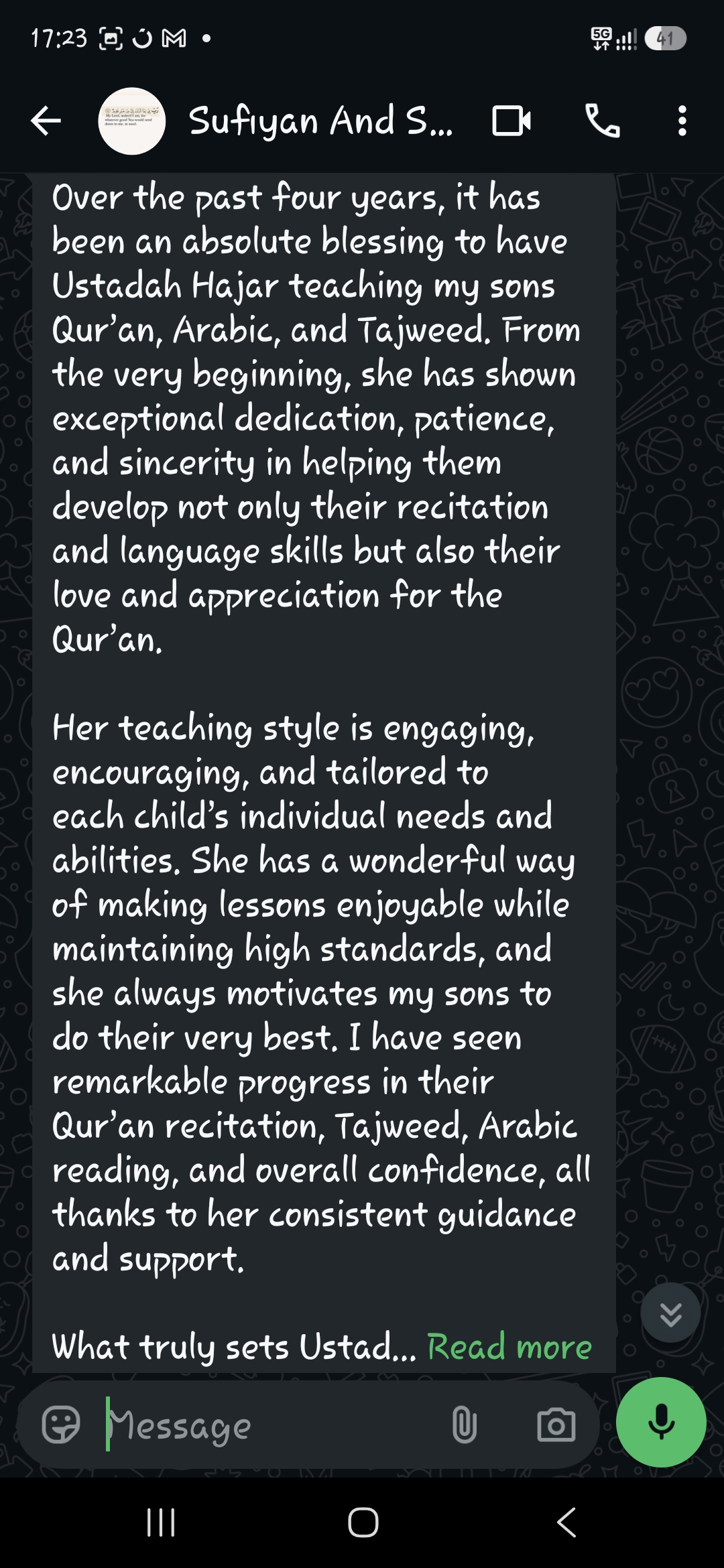 Student review from Mother of Sufiyan & Sulayman