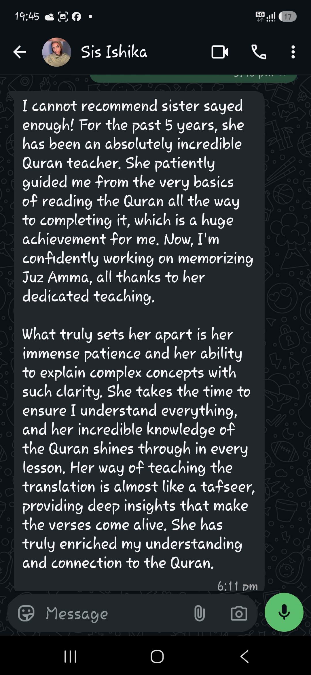 Student review from Sis Ishika