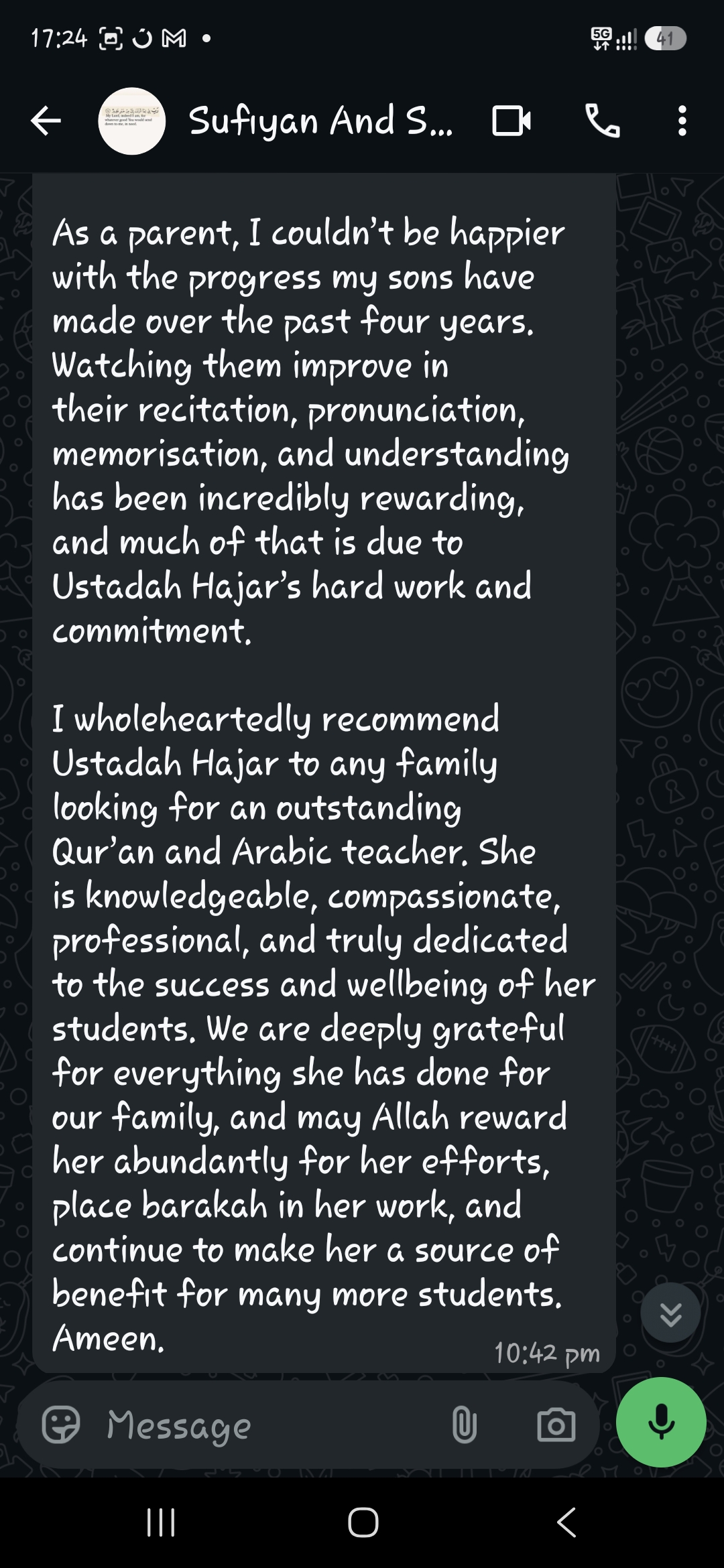 Student review from Mother of Sufiyan & Sulayman