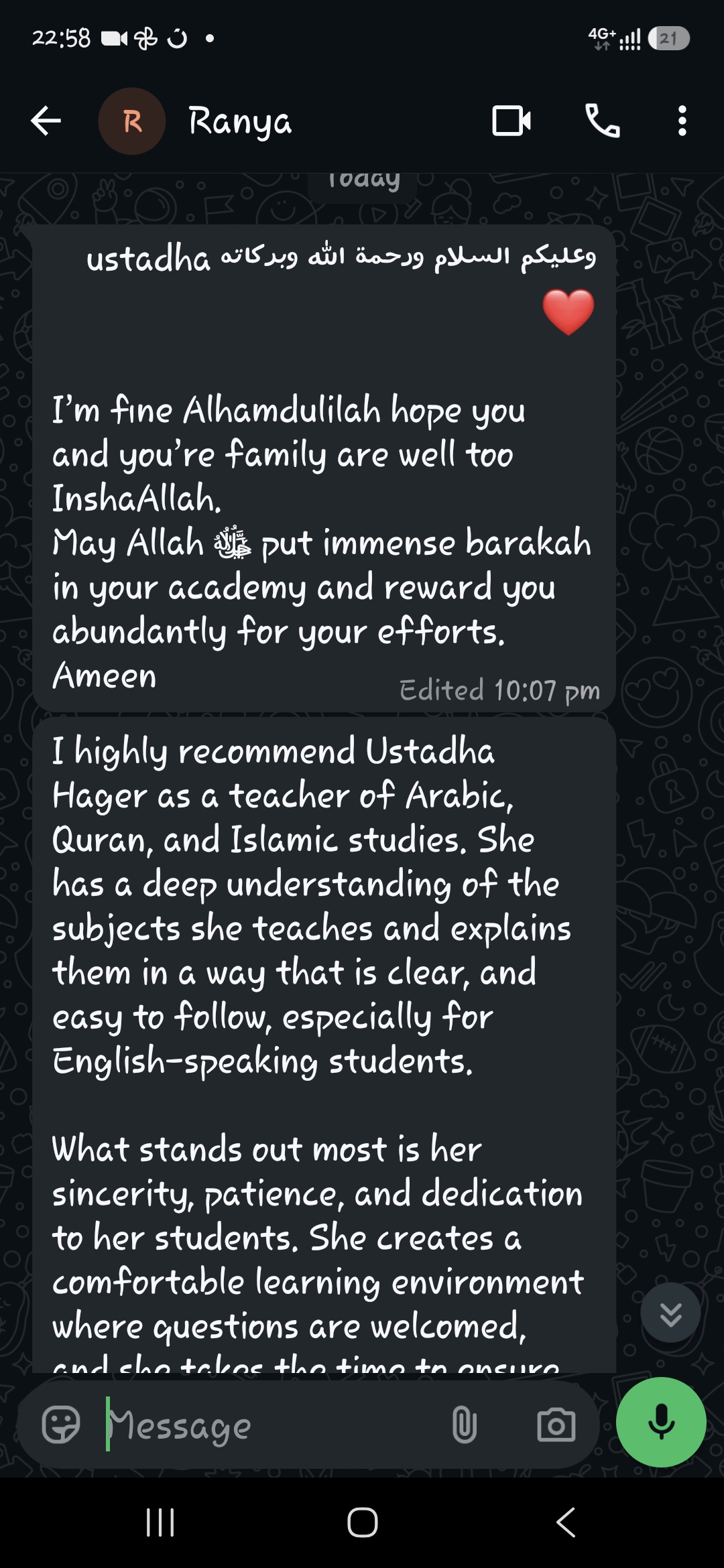 Student review from Ranya