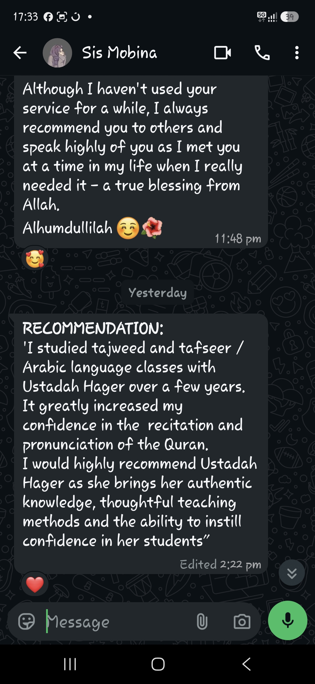 Student review from Sis Mobina